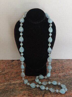 Long Blue Stone Beaded Necklace